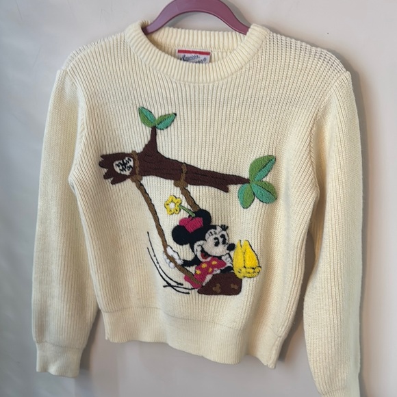 Disney Sweaters - Vintage Disney Cream and Brown Crew Neck Sweater with Whimsical Cartoon Design